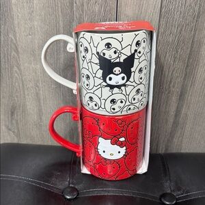 New Blue Sky Clayworks Hello Kitty & Kuromi Faces 2 Piece Coffee Mug Mugs Set